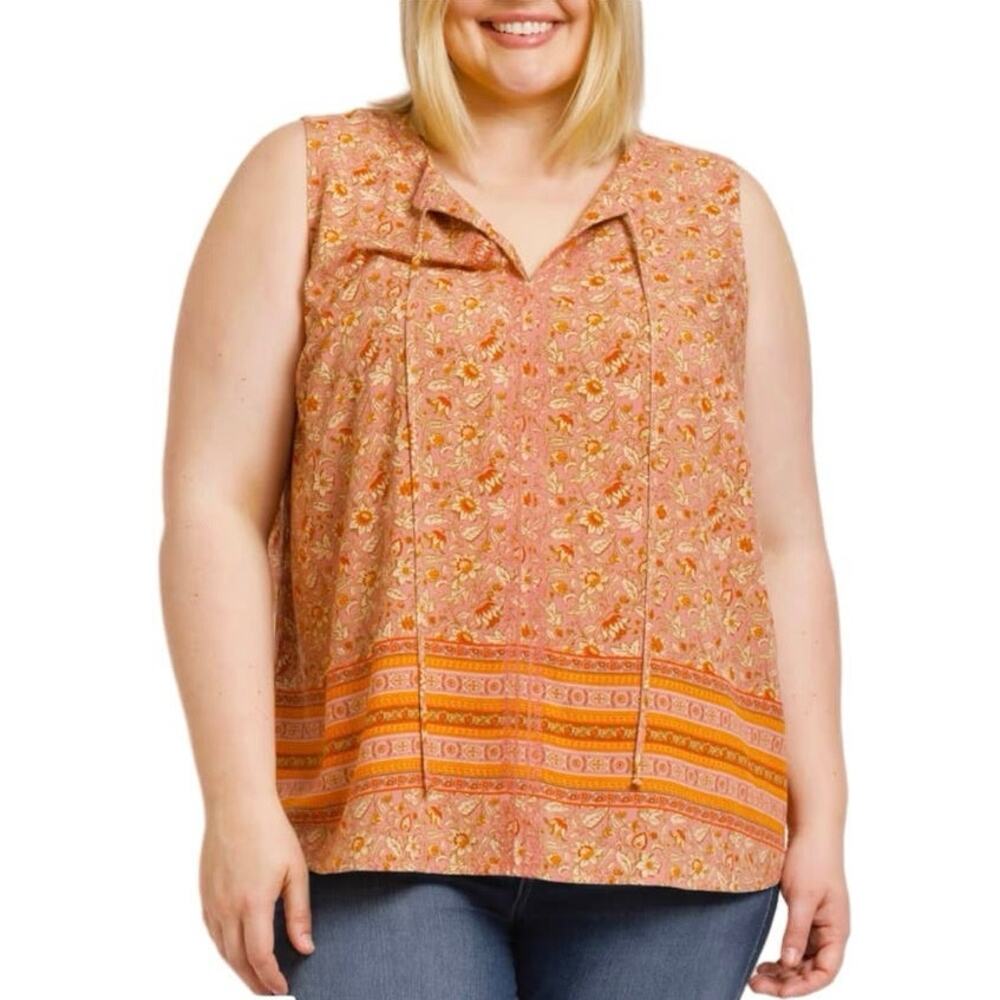 Daniel Rainn Floral Sleeveless Pink Blouse Lace Up Front Size 2X New - Picture 7 of 10